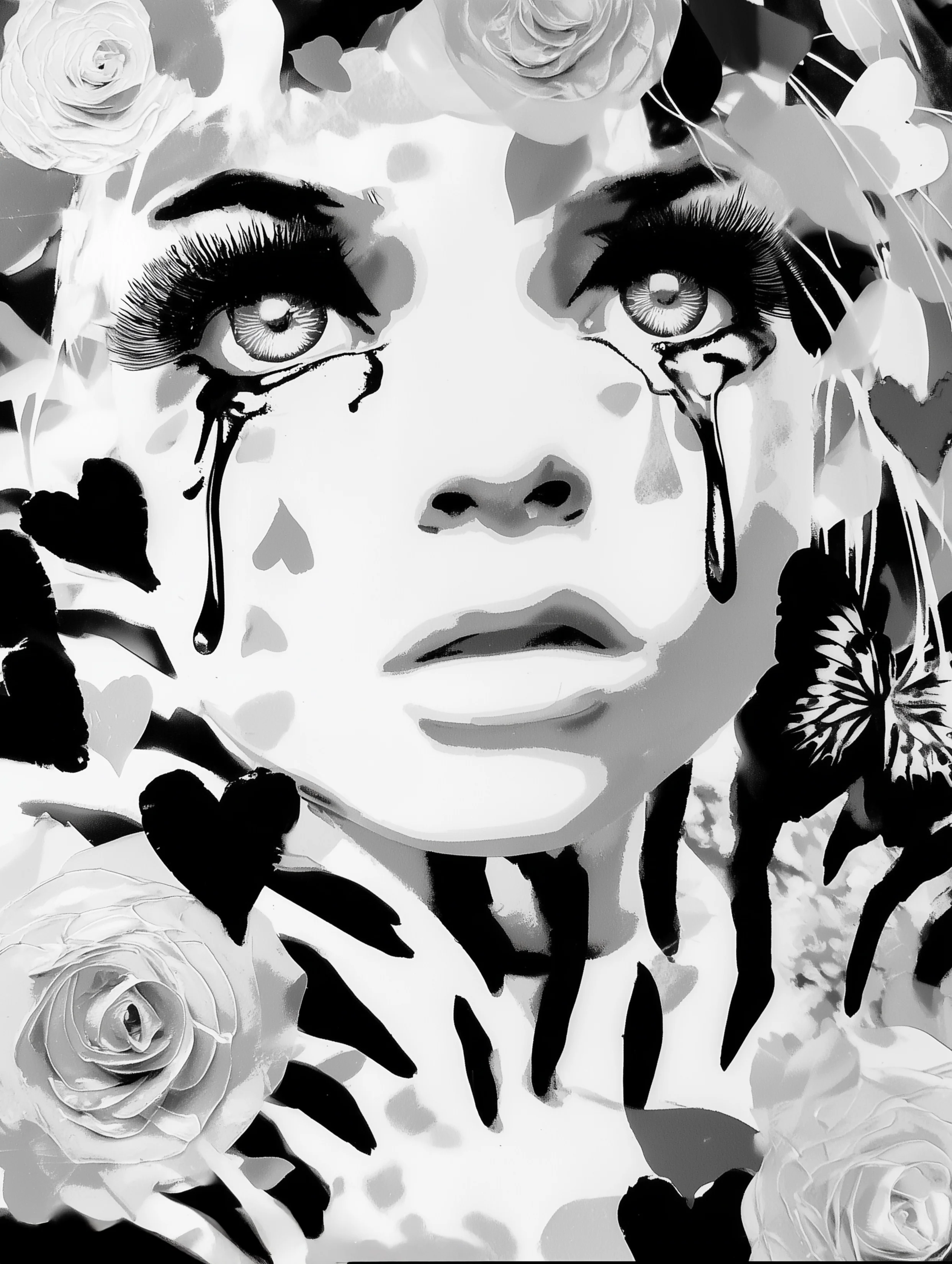 Free printable crying coloring page for adults featuring upset girl